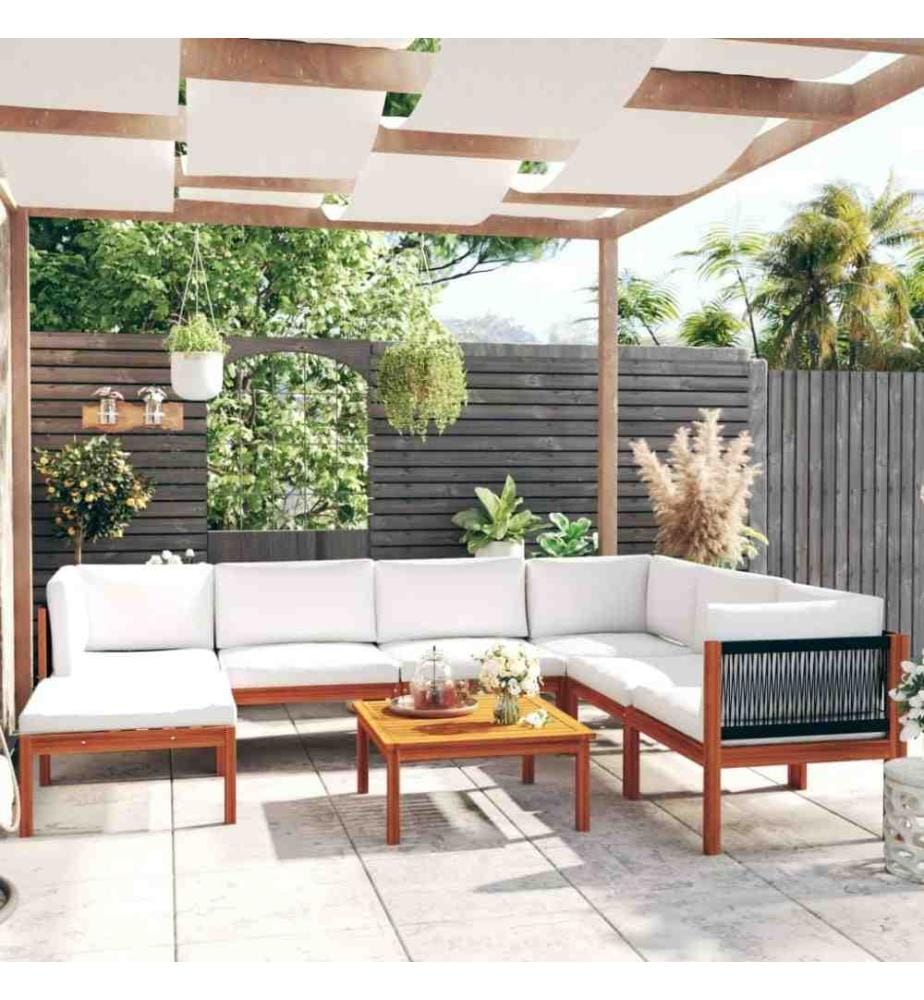 Salon de jardin 8 pcs avec coussins Crème Bois d'acacia solide