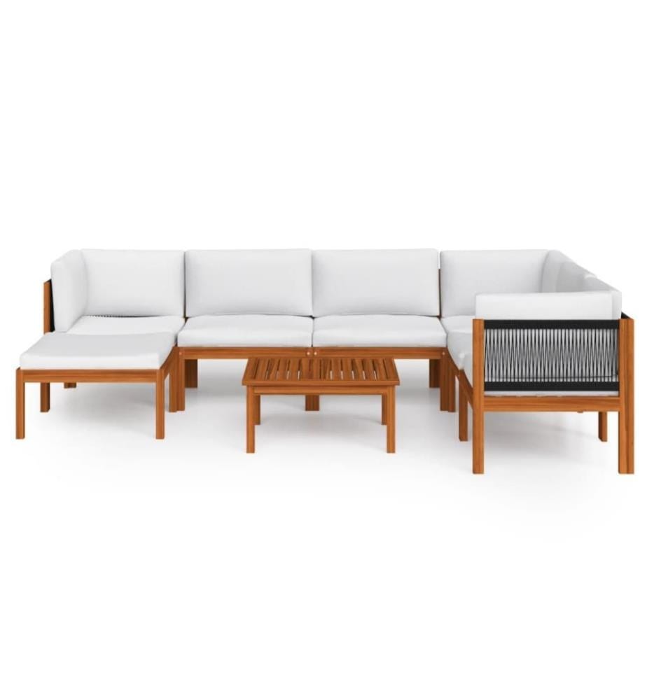 Salon de jardin 8 pcs avec coussins Crème Bois d'acacia solide
