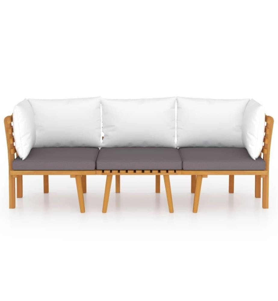 Salon de jardin 3 pcs avec coussins Bois d'acacia solide