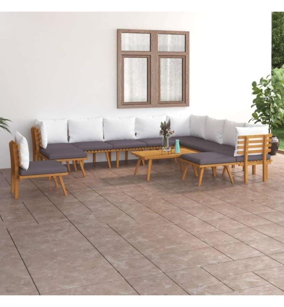 Salon de jardin 12 pcs avec coussins Bois d'acacia solide