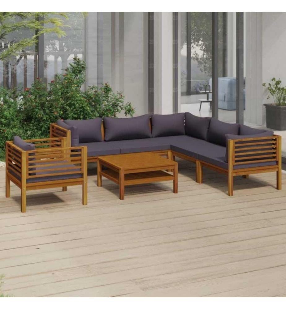 Salon de jardin 7 pcs avec coussin Bois d'acacia solide