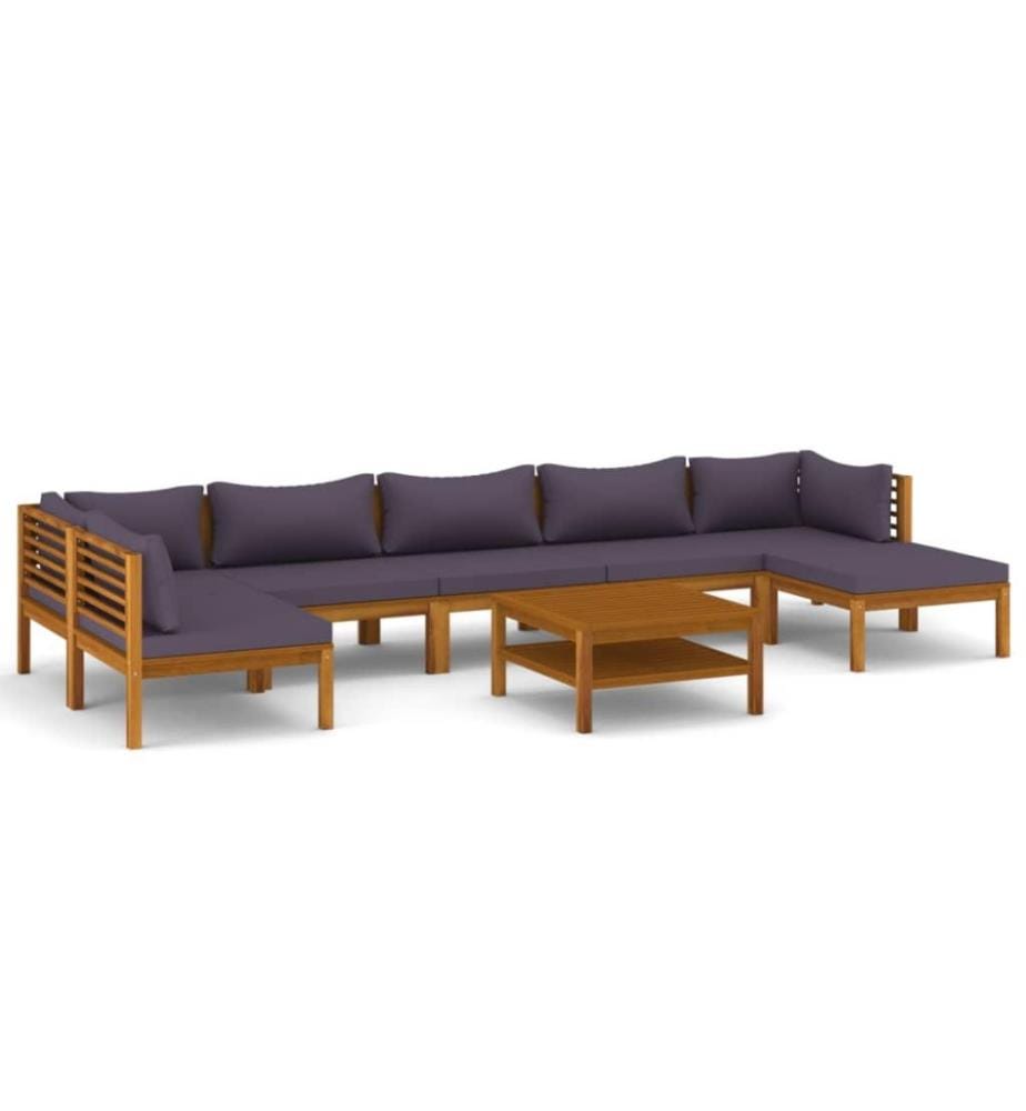 Salon de jardin 8 pcs avec coussin Bois d'acacia solide