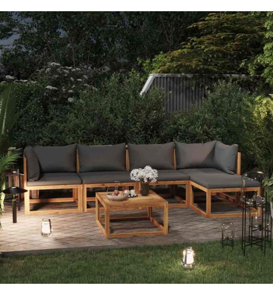 6-tlg. Garten-Lounge-Set mit Auflage Massivholz Akazie