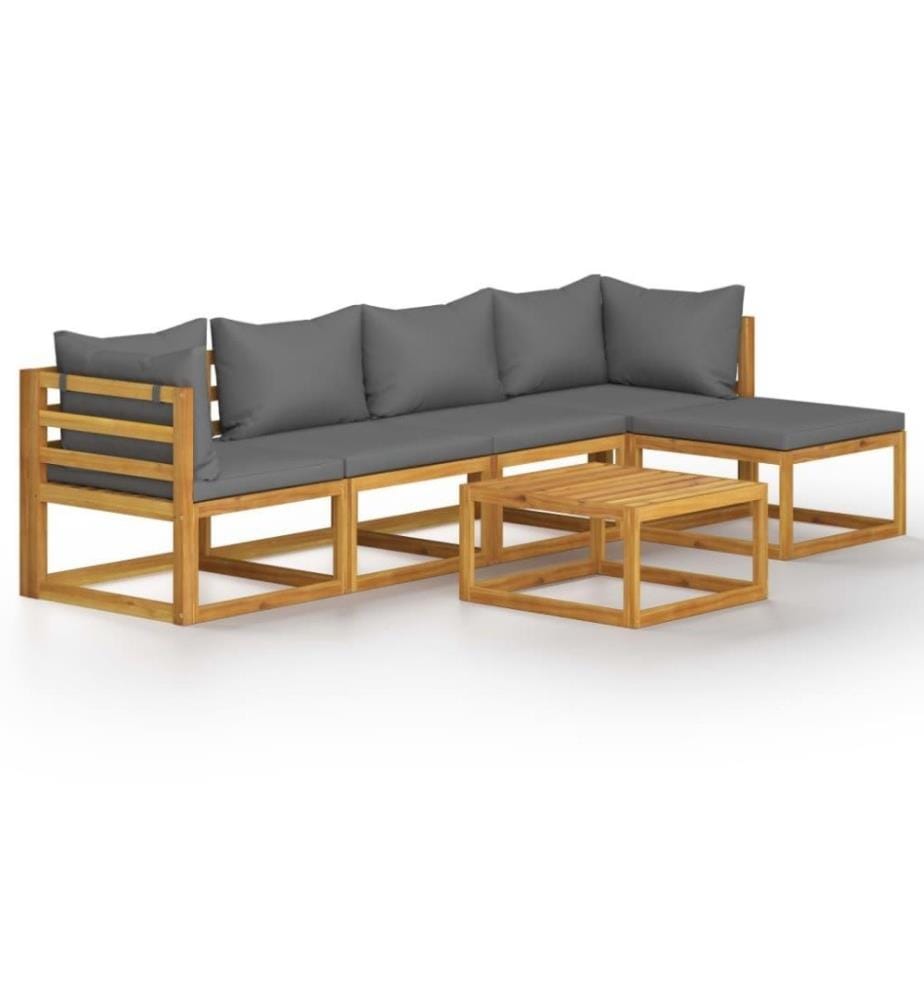 Salon de jardin 6 pcs avec coussin Bois d'acacia solide