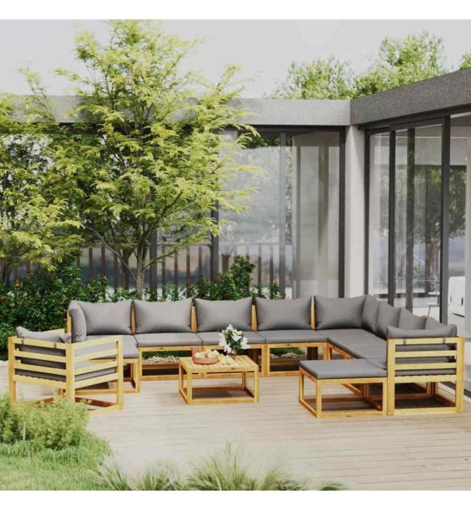 12-tlg. Garten-Lounge-Set mit Auflagen Massivholz Akazie