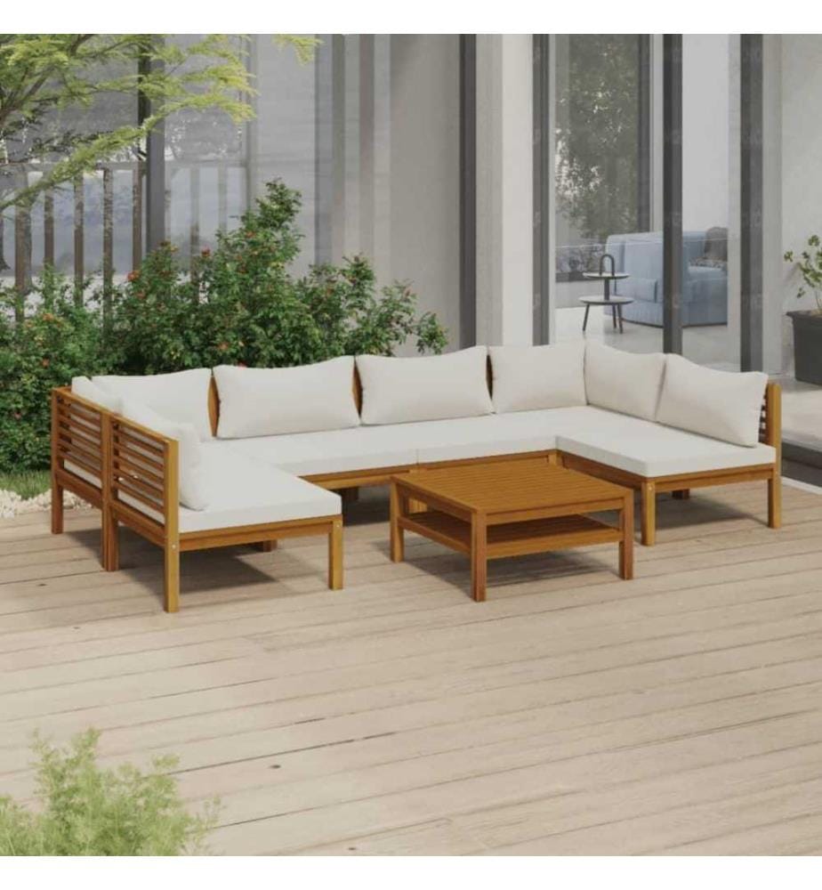 Salon de jardin 7 pcs avec coussin crème Bois d'acacia solide