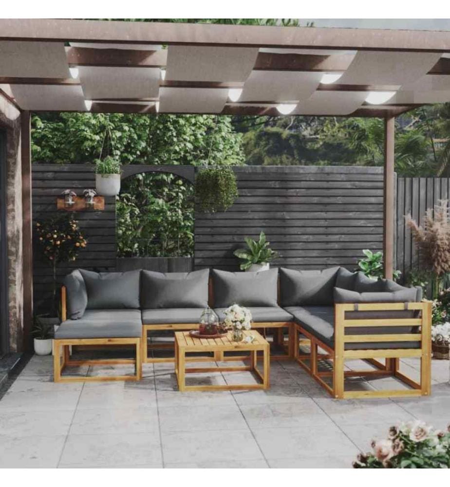Salon de jardin 8 pcs avec coussin Bois d'acacia solide
