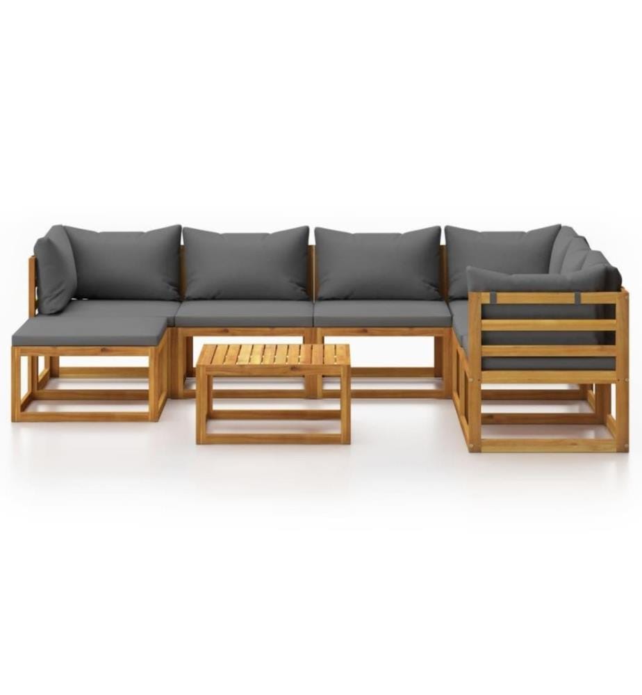 Salon de jardin 8 pcs avec coussin Bois d'acacia solide