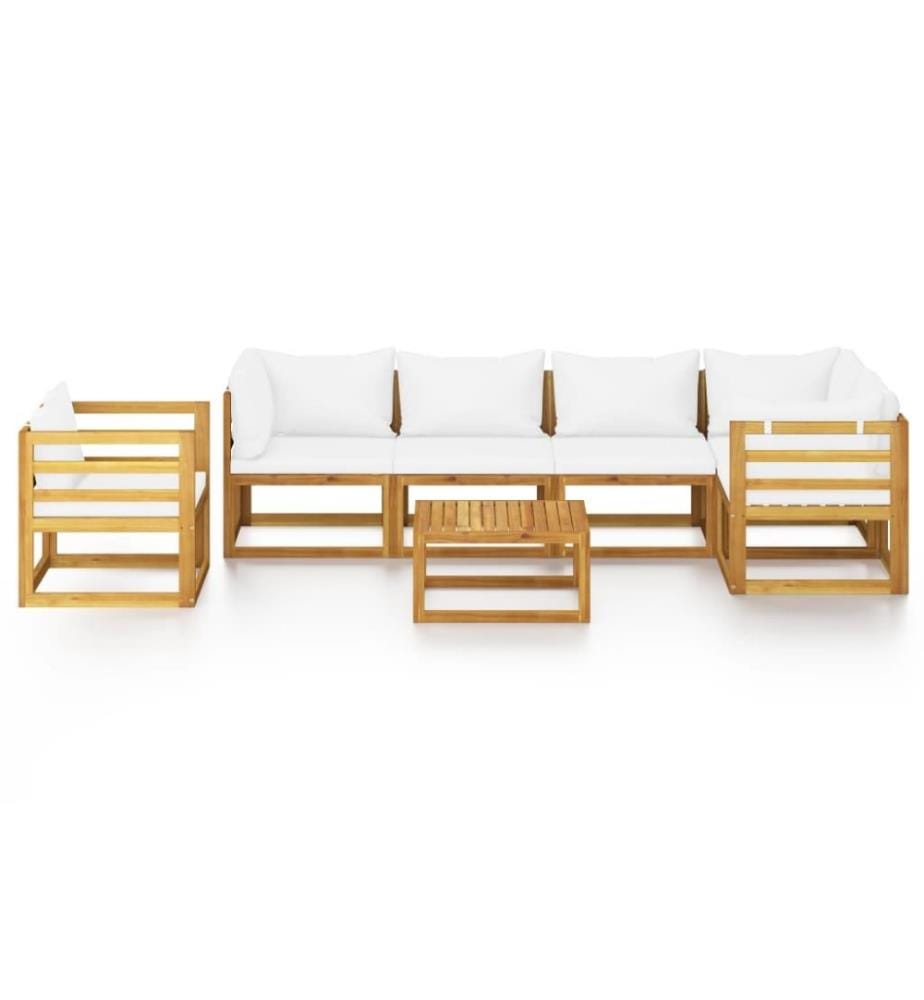 Salon de jardin 7 pcs avec coussin Crème Bois d'acacia solide