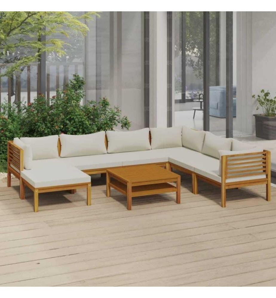 Salon de jardin 8 pcs avec coussin crème Bois d'acacia solide