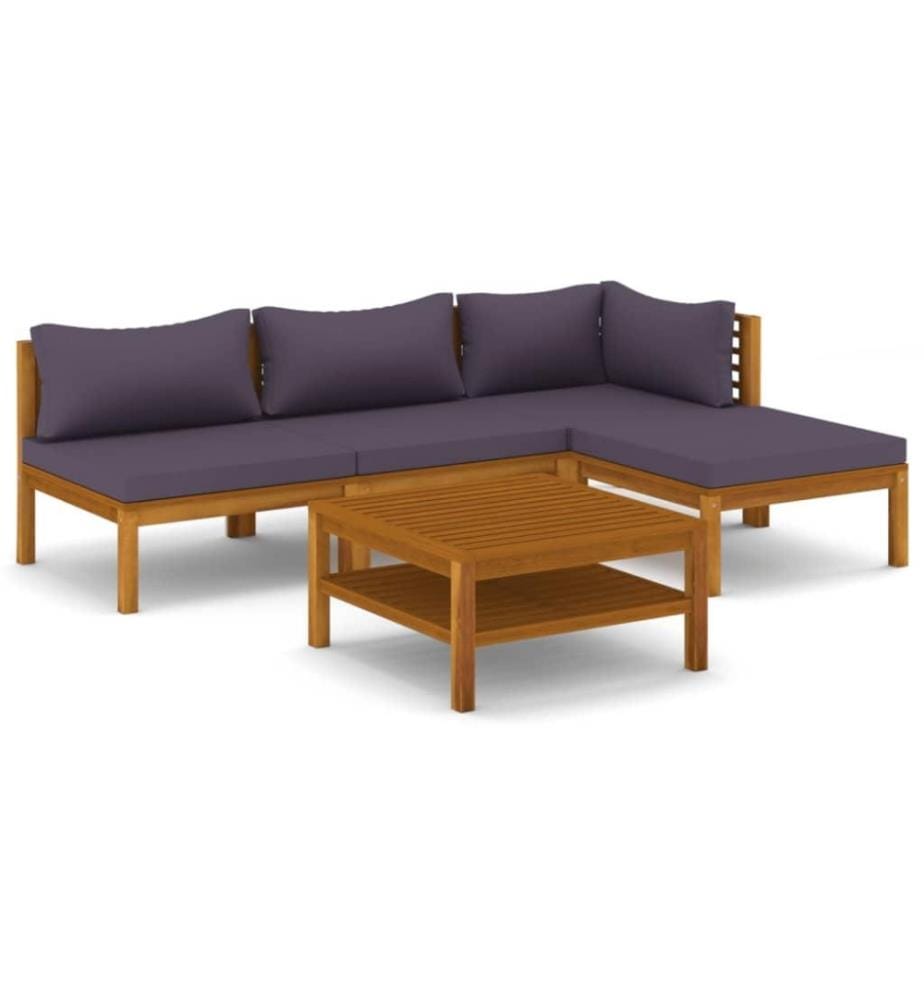 Salon de jardin 5 pcs avec coussin Bois d'acacia solide