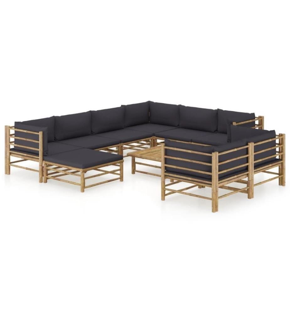 10-tlg. Garten-Lounge-Set mit Dunkelgrauen Kissen Bambus