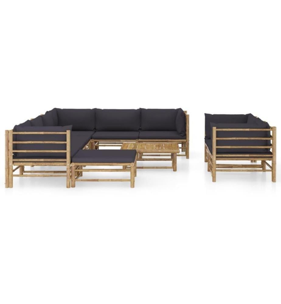10-tlg. Garten-Lounge-Set mit Dunkelgrauen Kissen Bambus