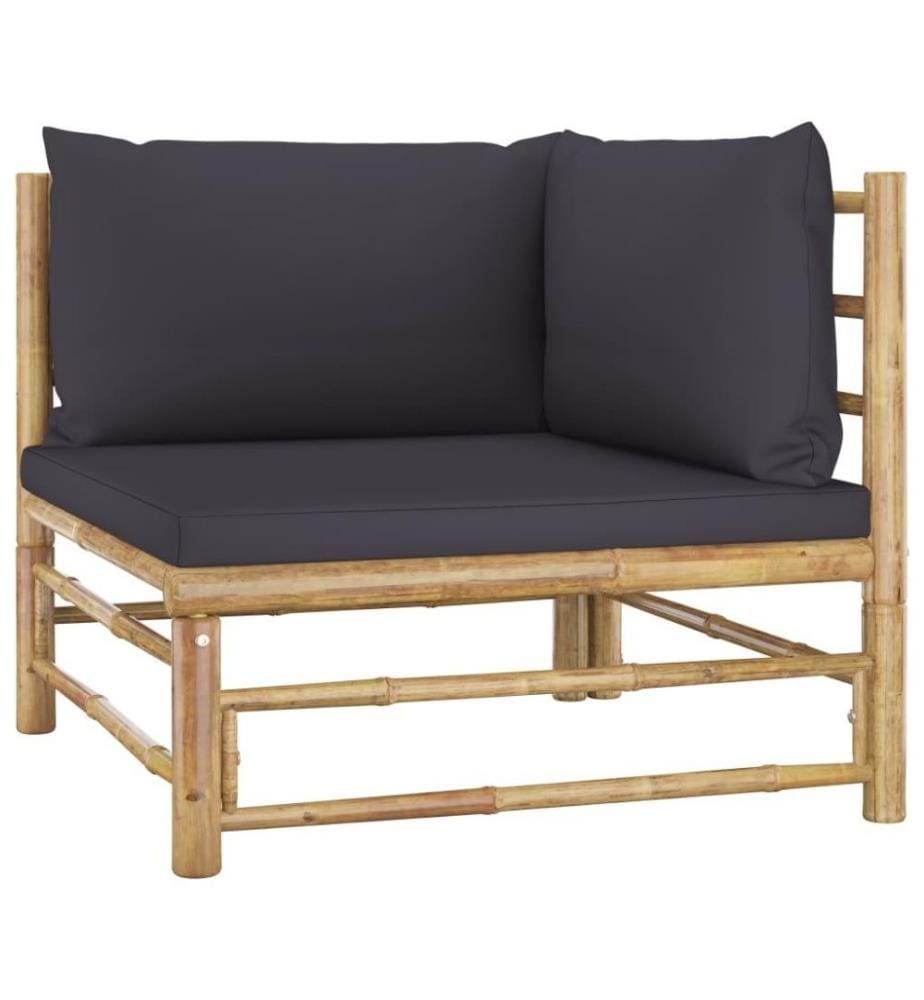 7-tlg. Garten-Lounge-Set mit Dunkelgrauen Kissen Bambus