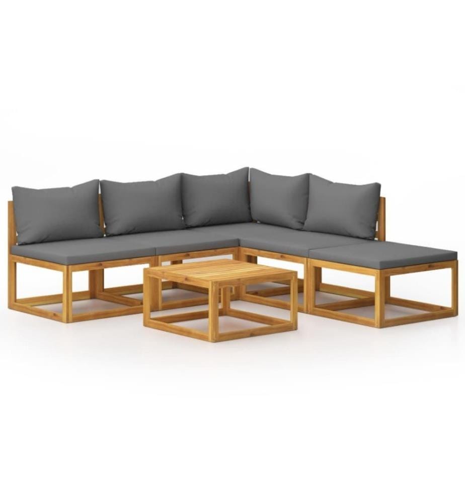 Salon de jardin 6 pcs avec coussin Bois d'acacia solide