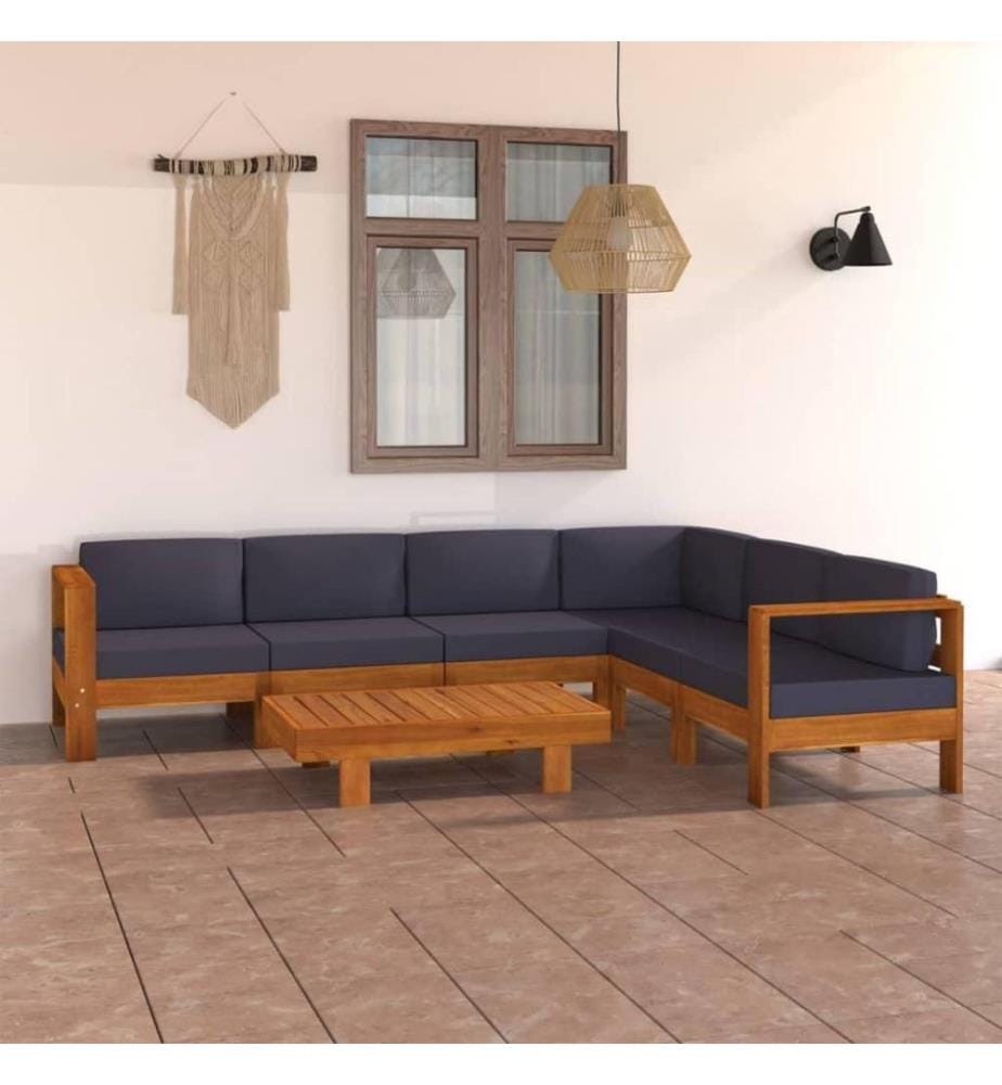 7-tlg. Garten-Lounge-Set mit Dunkelgrauen Auflagen Akazienholz