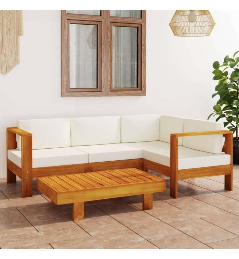 Salon de jardin 5 pcs avec coussins blanc crème Bois d'acacia
