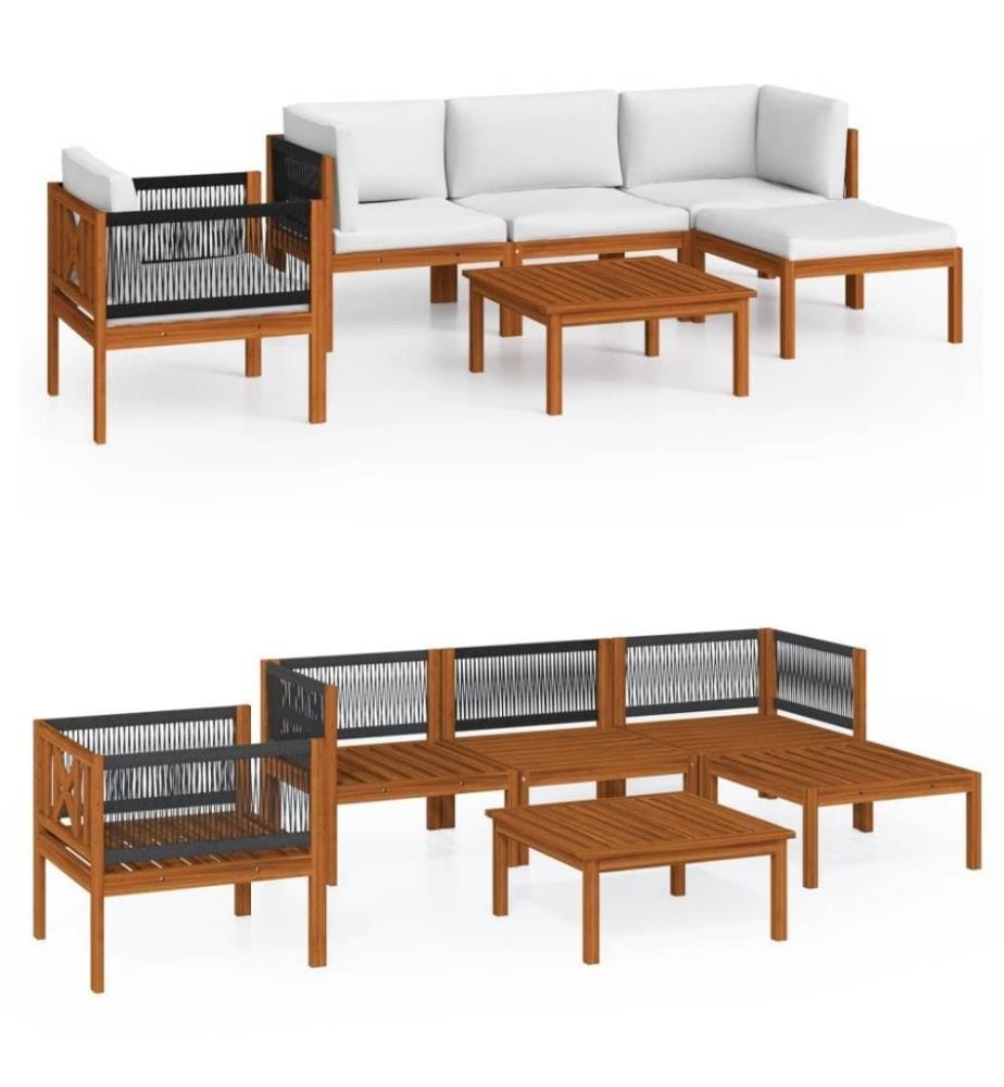 6-tlg. Garten-Lounge-Set mit Kissen Cremeweiss Massivholz Akazie