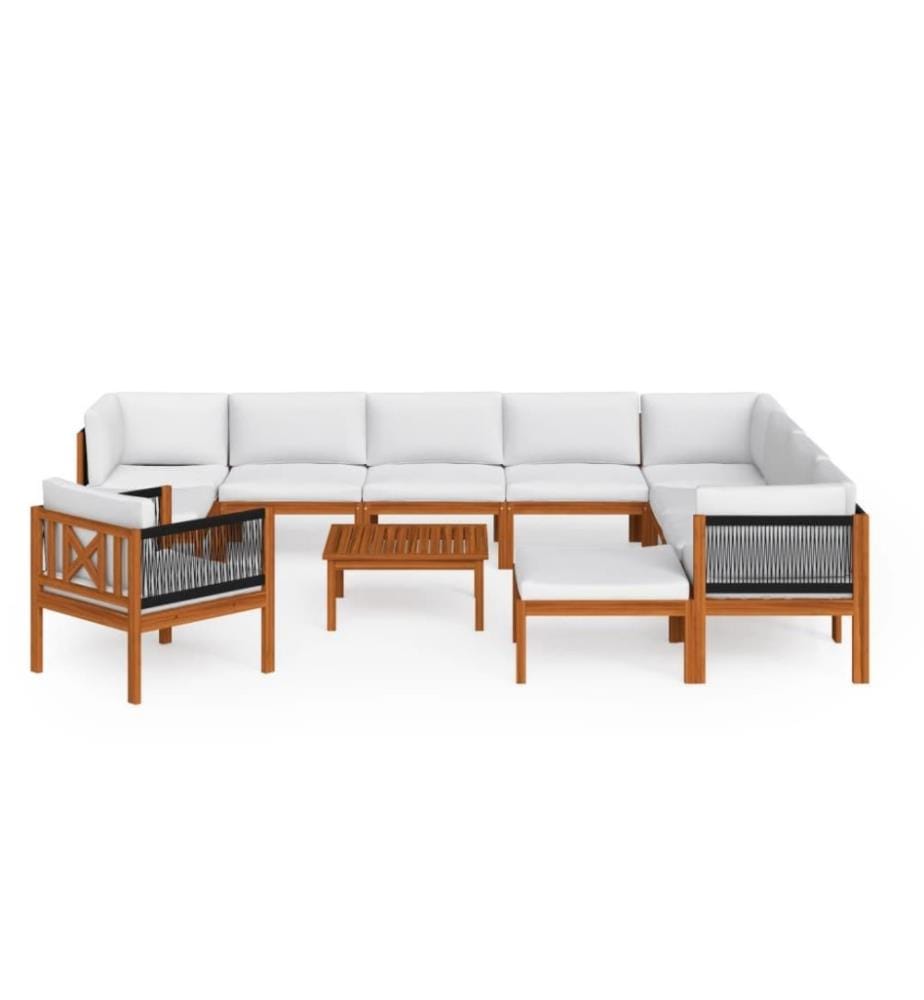 Salon de jardin 12 pcs avec coussins Crème Bois d'acacia solide