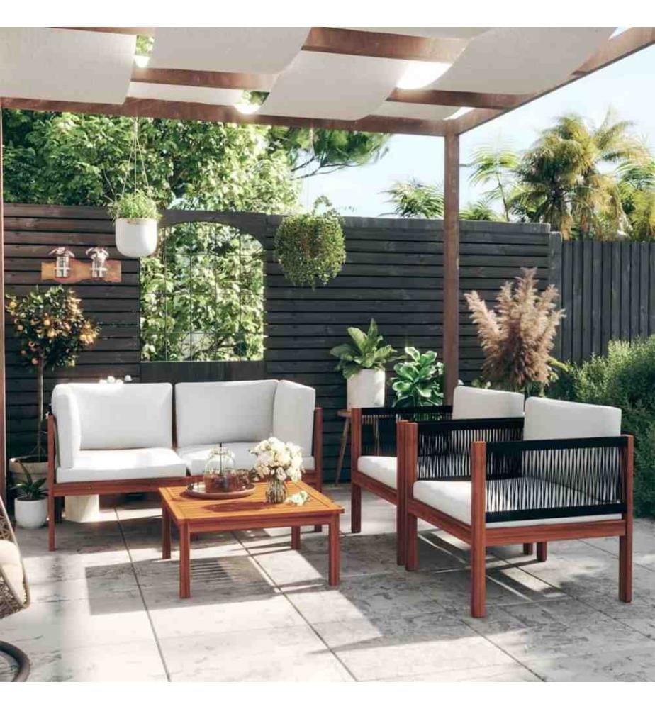 Salon de jardin 5 pcs avec coussins Crème Bois d'acacia solide