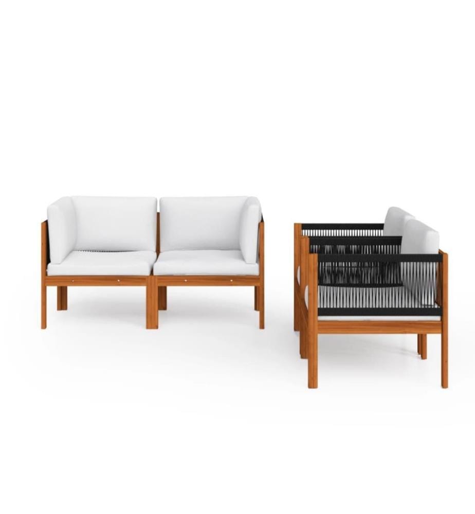Salon de jardin 5 pcs avec coussins Crème Bois d'acacia solide