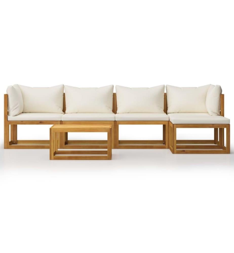 Salon de jardin 6 pcs avec coussin Crème Bois d'acacia solide