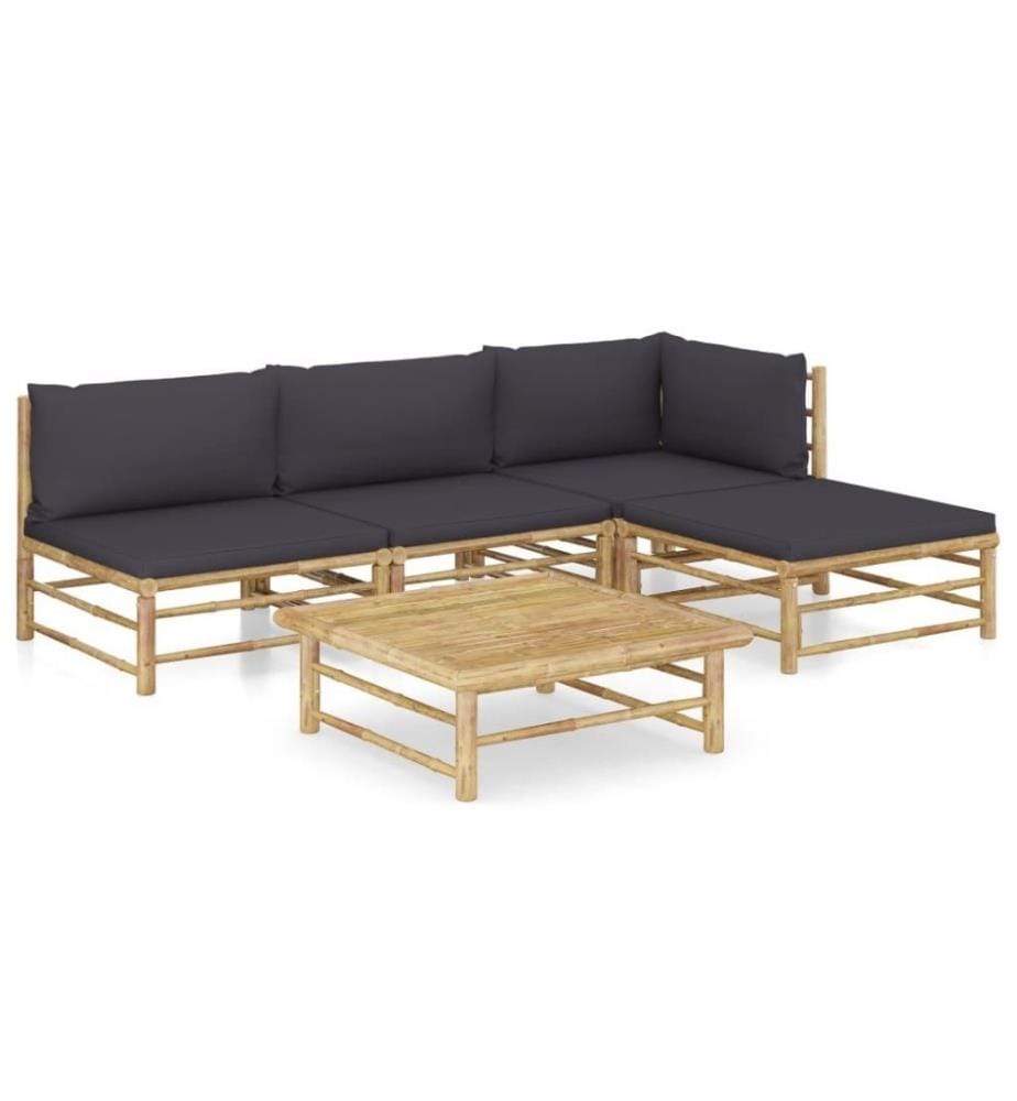 5-tlg. Garten-Lounge-Set mit Dunkelgrauen Kissen Bambus