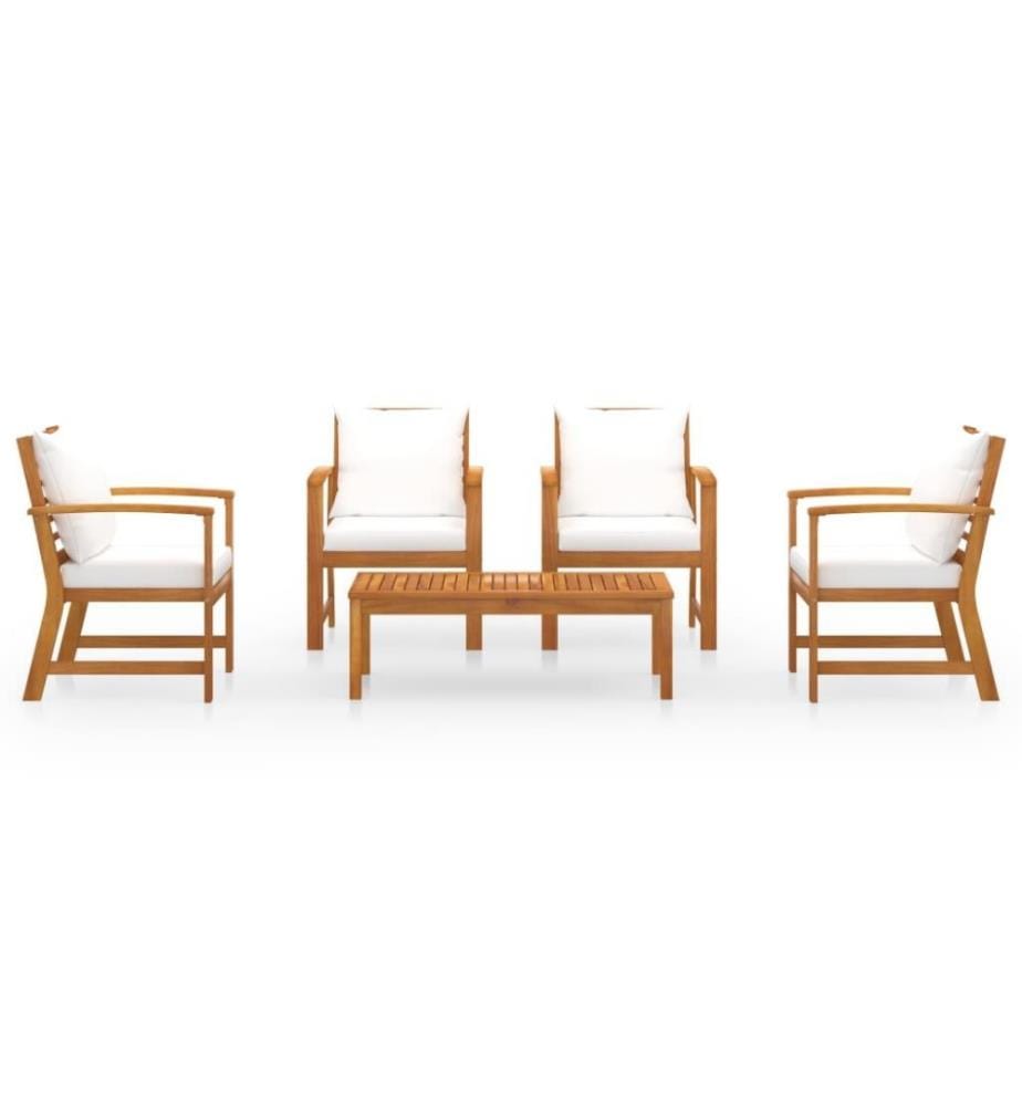 Salon de jardin 5 pcs avec coussin Bois d'acacia solide