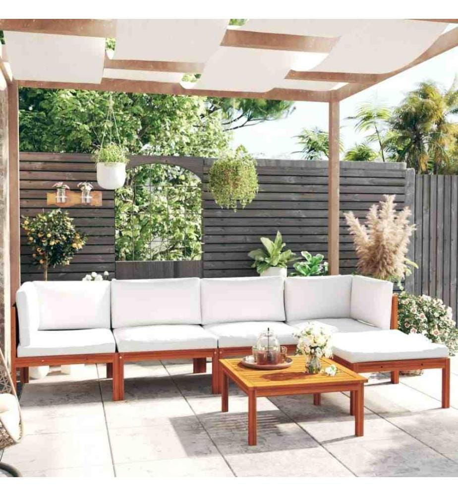 Salon de jardin 6 pcs avec coussins Crème Bois d'acacia solide