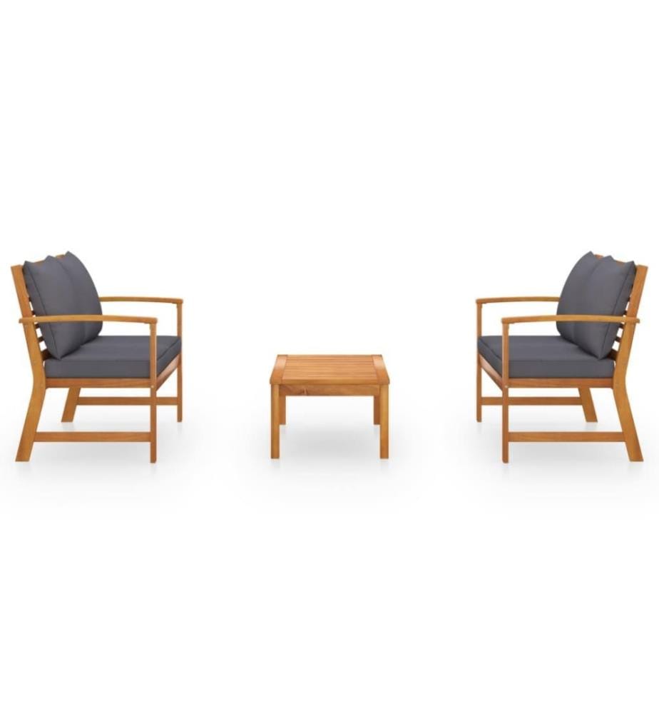 Salon de jardin 3 pcs avec coussin Bois d'acacia solide