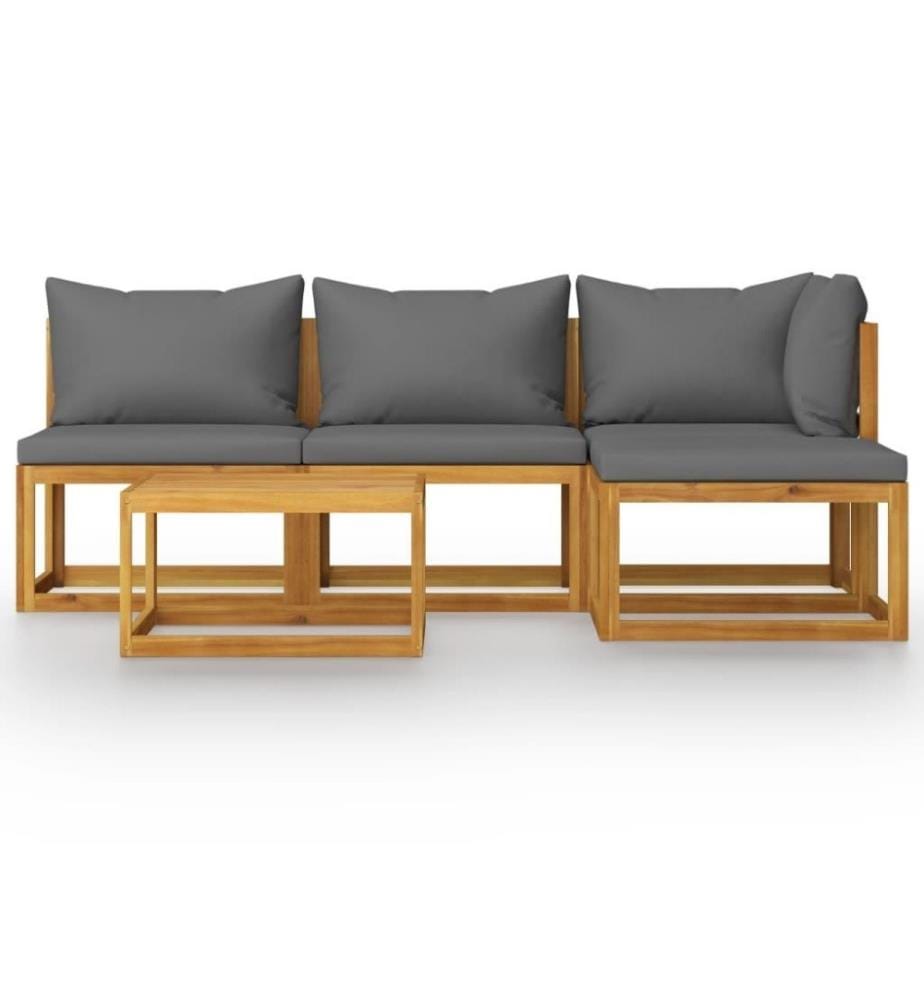 Salon de jardin 5 pcs avec coussin Bois d'acacia solide