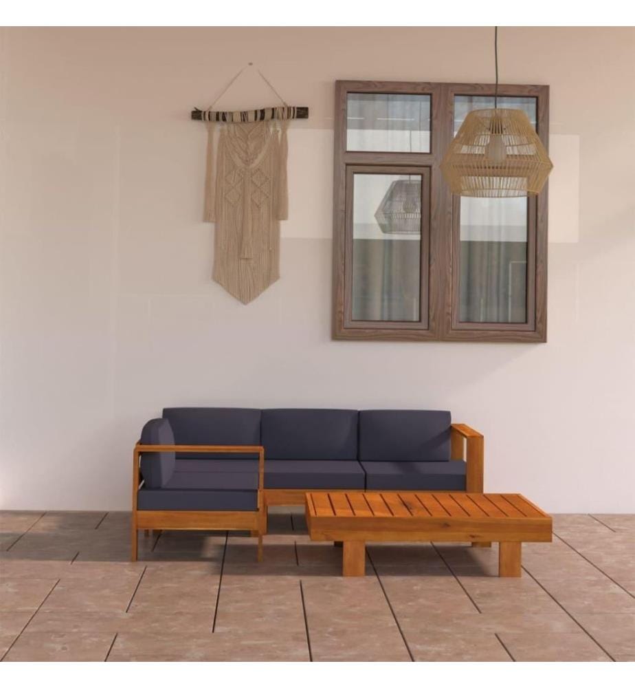5-tlg. Garten-Lounge-Set mit Dunkelgrauen Auflagen Akazienholz