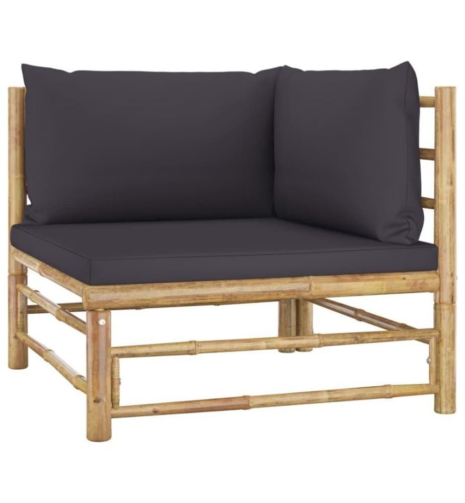 Salon de jardin 4 pcs avec coussins gris foncé Bambou