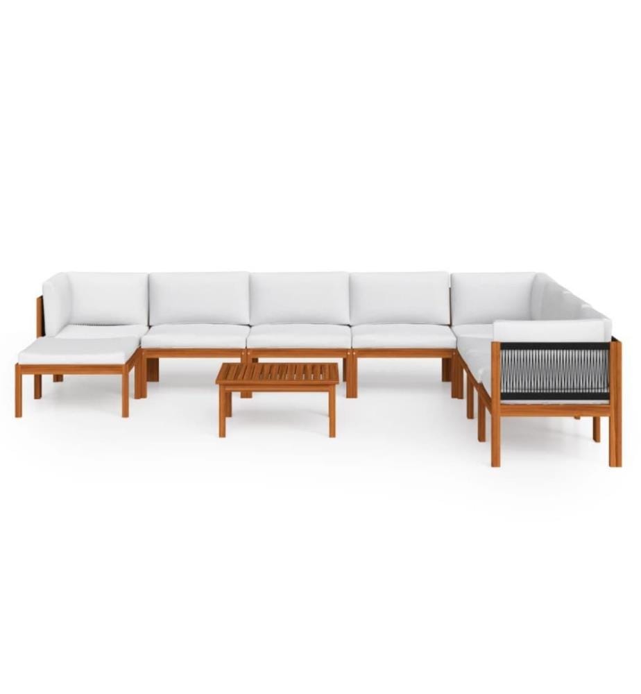 Salon de jardin 9 pcs avec coussins Crème Bois d'acacia solide