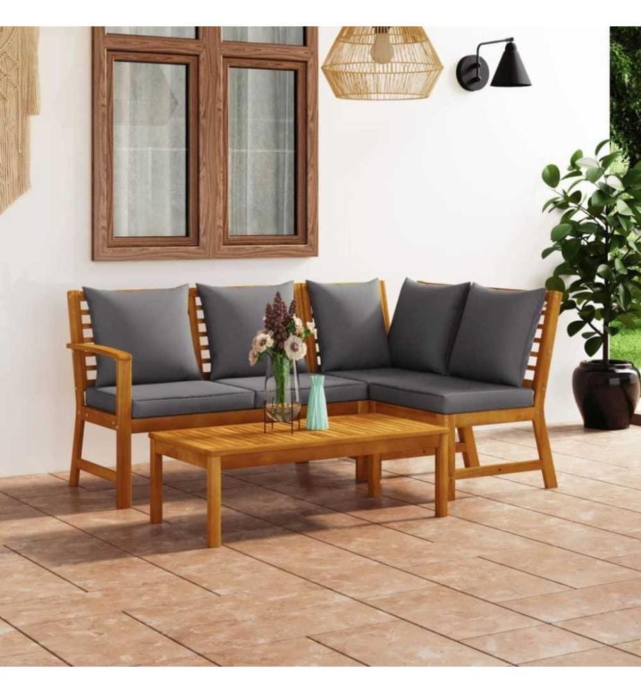 4-tlg. Garten-Lounge-Set mit Auflagen Massivholz Akazie
