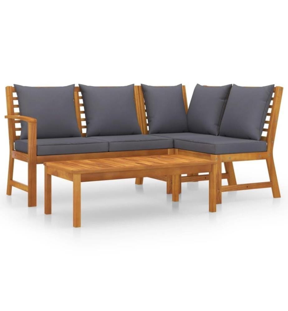 Salon de jardin 4 pcs avec coussin Bois d'acacia solide