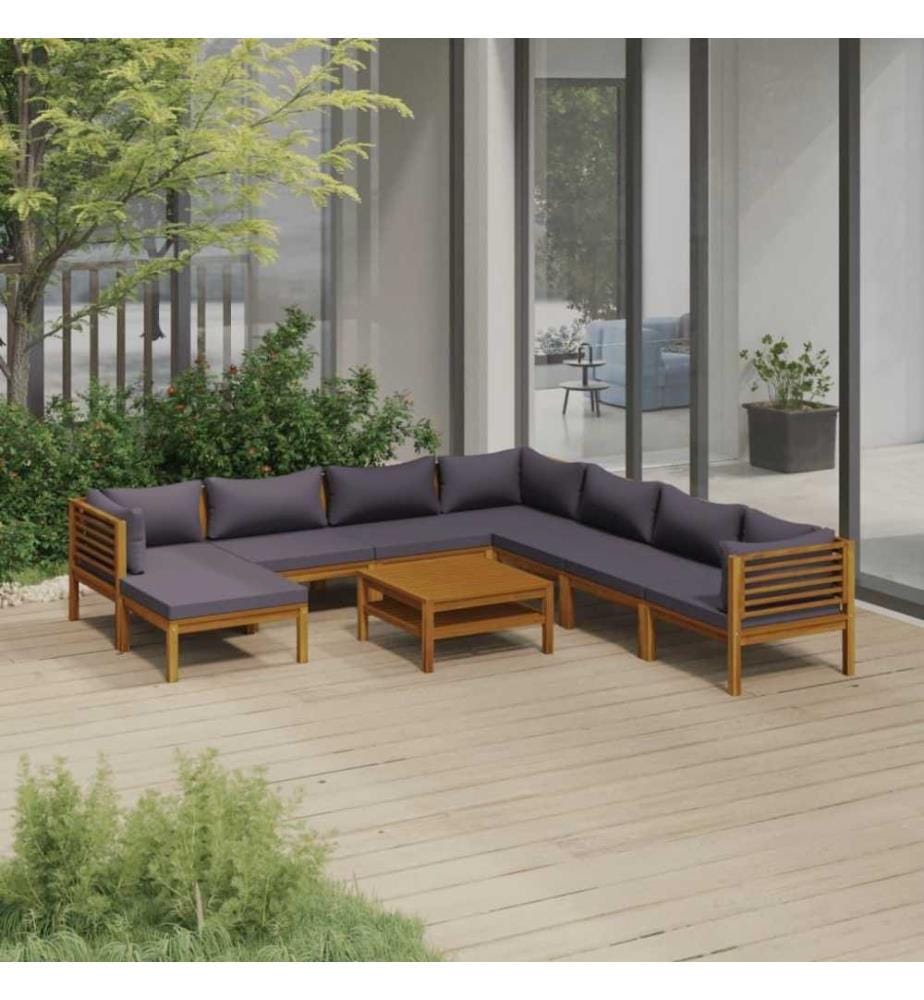 Salon de jardin 9 pcs avec coussin Bois d'acacia solide