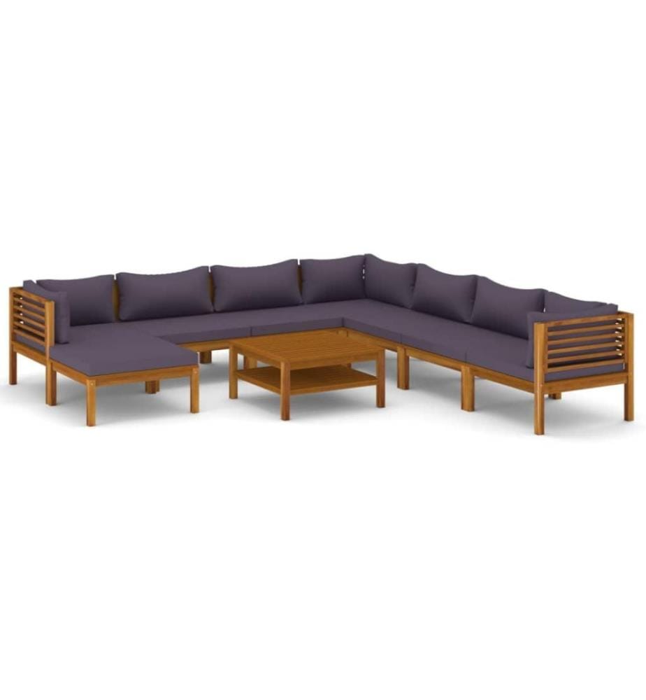 Salon de jardin 9 pcs avec coussin Bois d'acacia solide