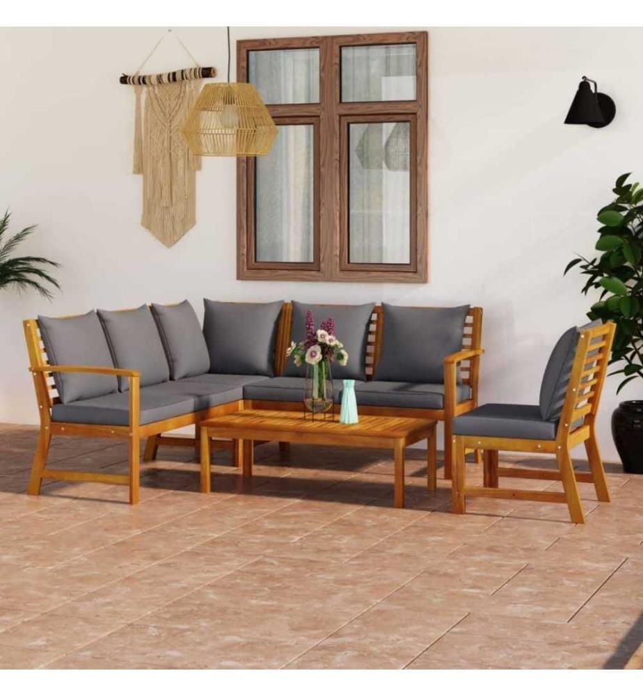 Salon de jardin 5 pcs avec coussin Bois d'acacia solide