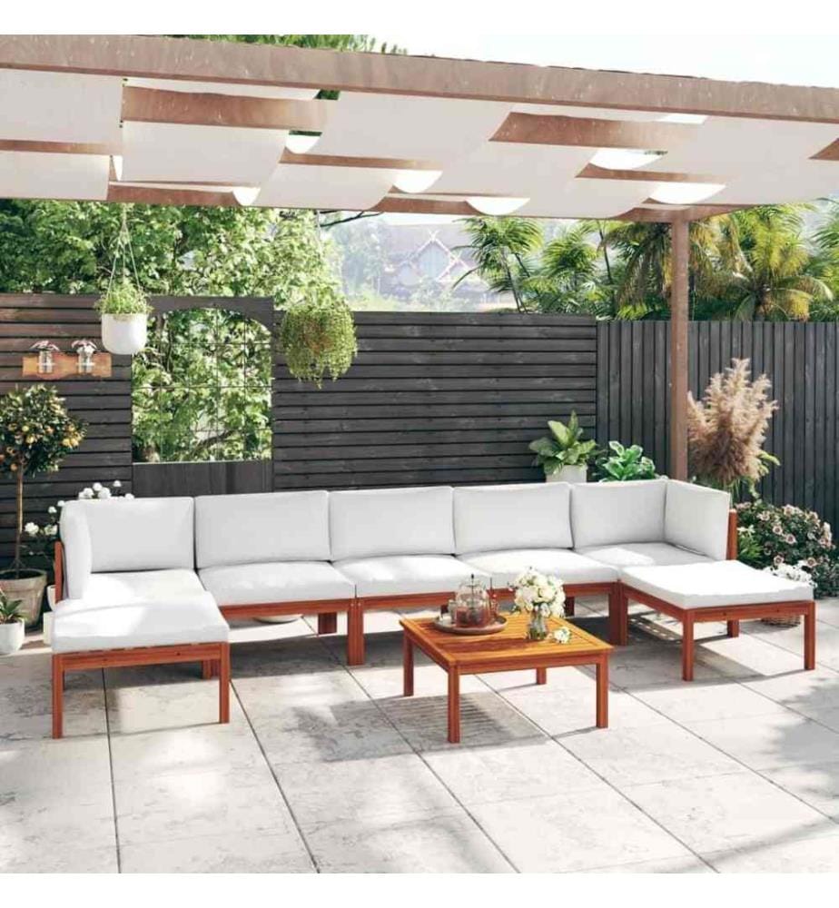 8-tlg. Garten-Lounge-Set mit Kissen Cremeweiss Massivholz Akazie