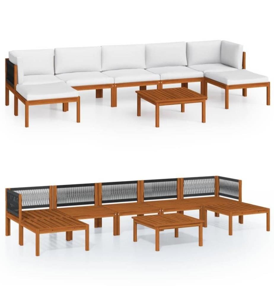 Salon de jardin 8 pcs avec coussins Crème Bois d'acacia solide