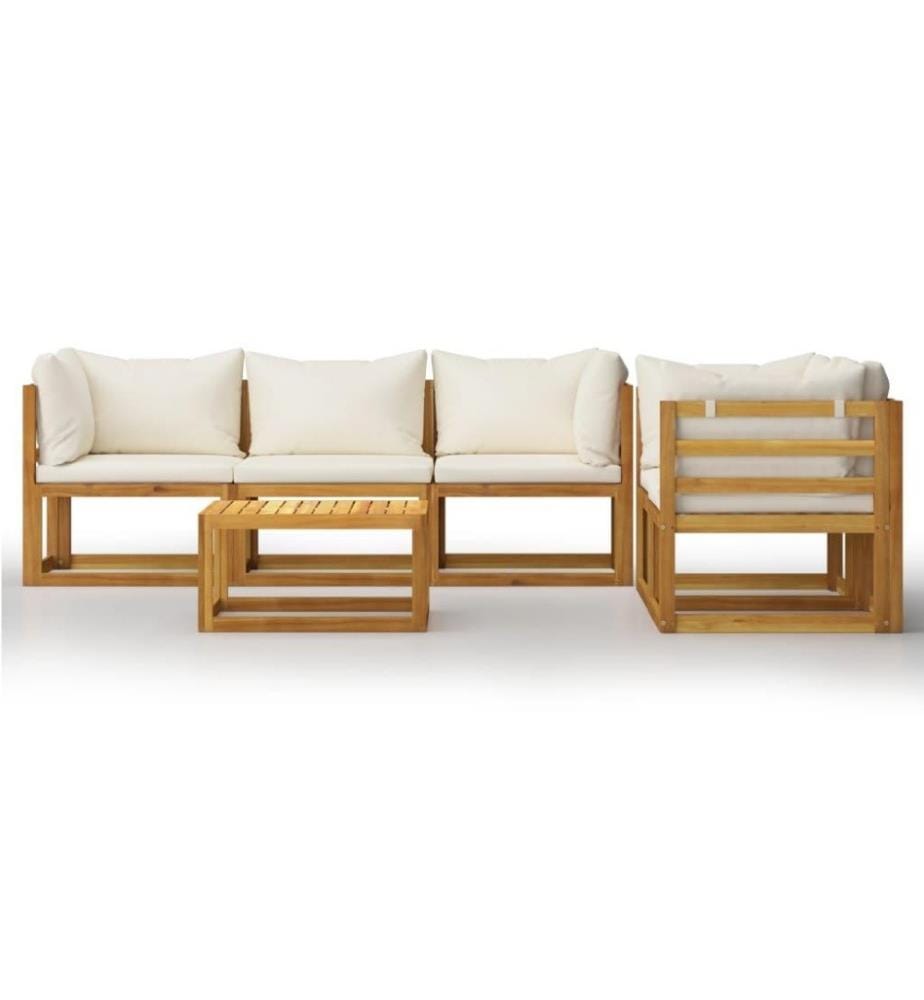 Salon de jardin 6 pcs avec coussin Crème Bois d'acacia solide