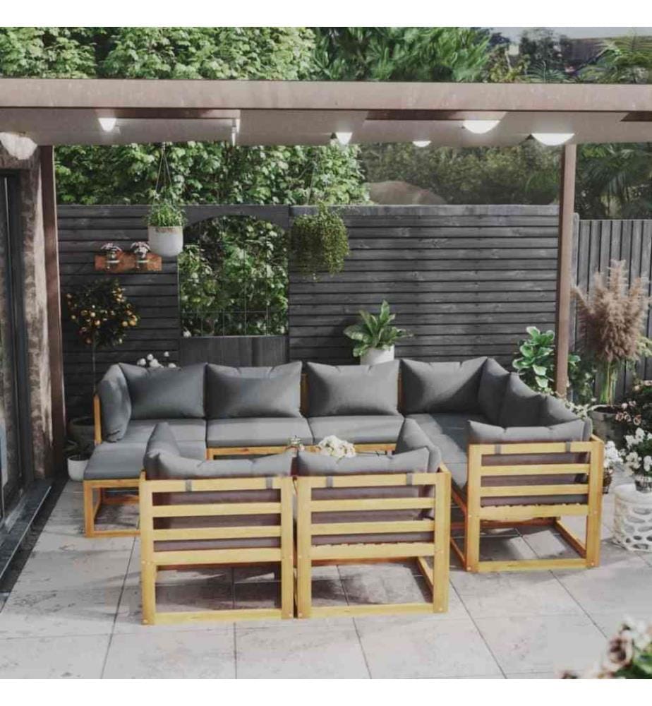 Salon de jardin 10 pcs avec coussin Bois d'acacia solide