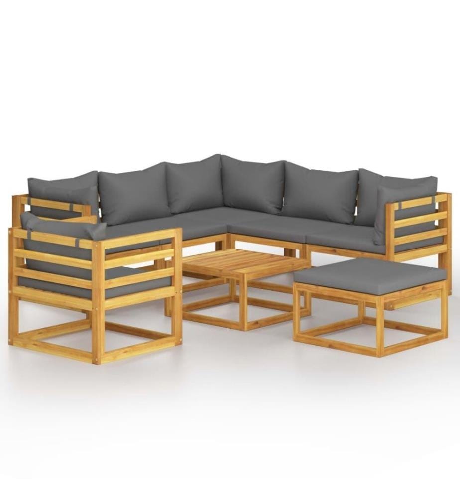 Salon de jardin 8 pcs avec coussin Bois d'acacia solide