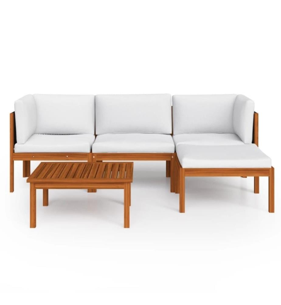 Salon de jardin 5 pcs avec coussins Crème Bois d'acacia solide