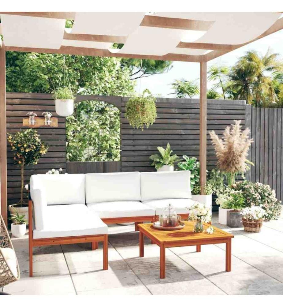 Salon de jardin 5 pcs avec coussins Crème Bois d'acacia solide