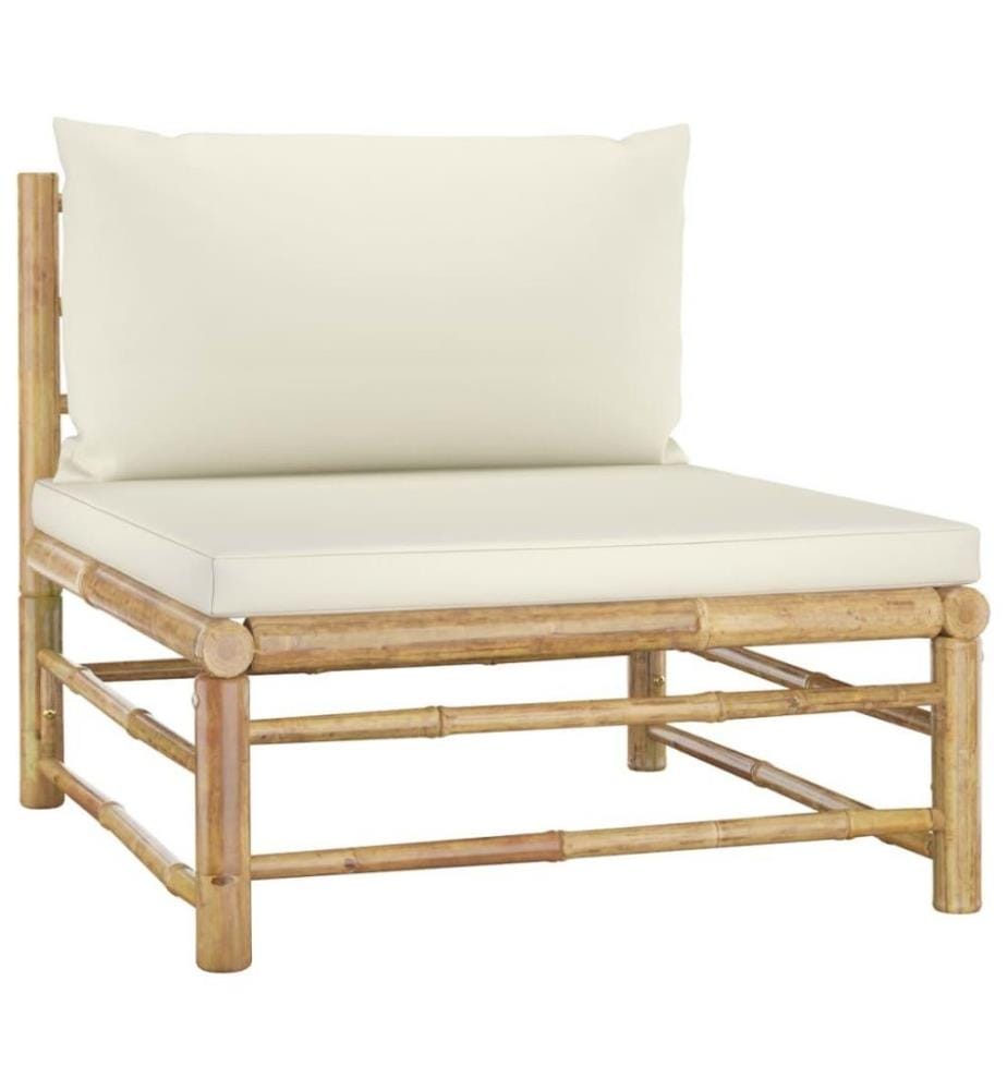 Salon de jardin 4 pcs avec coussins blanc crème Bambou