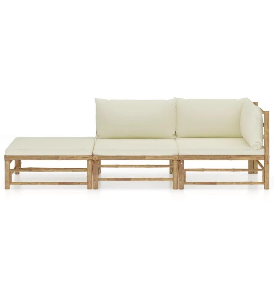 Salon de jardin 3 pcs avec coussins blanc crème Bambou