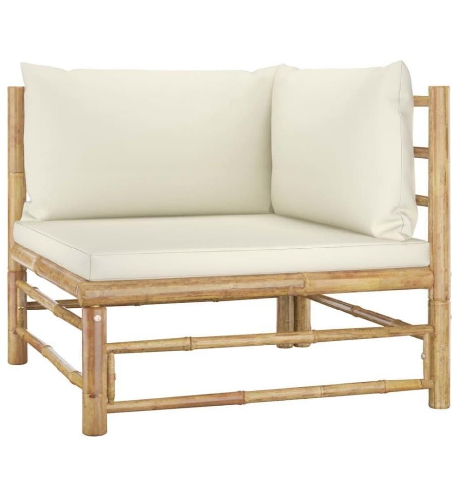 Salon de jardin 4 pcs avec coussins blanc crème Bambou