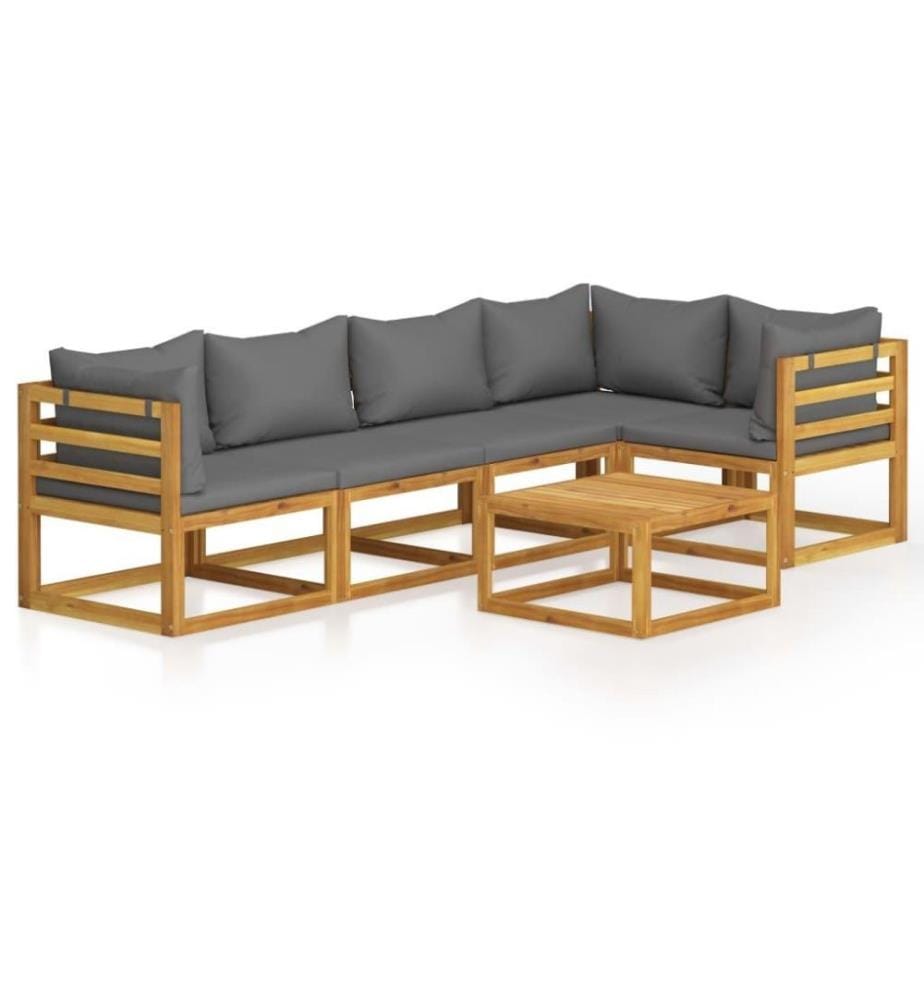 Salon de jardin 6 pcs avec coussin Bois d'acacia solide